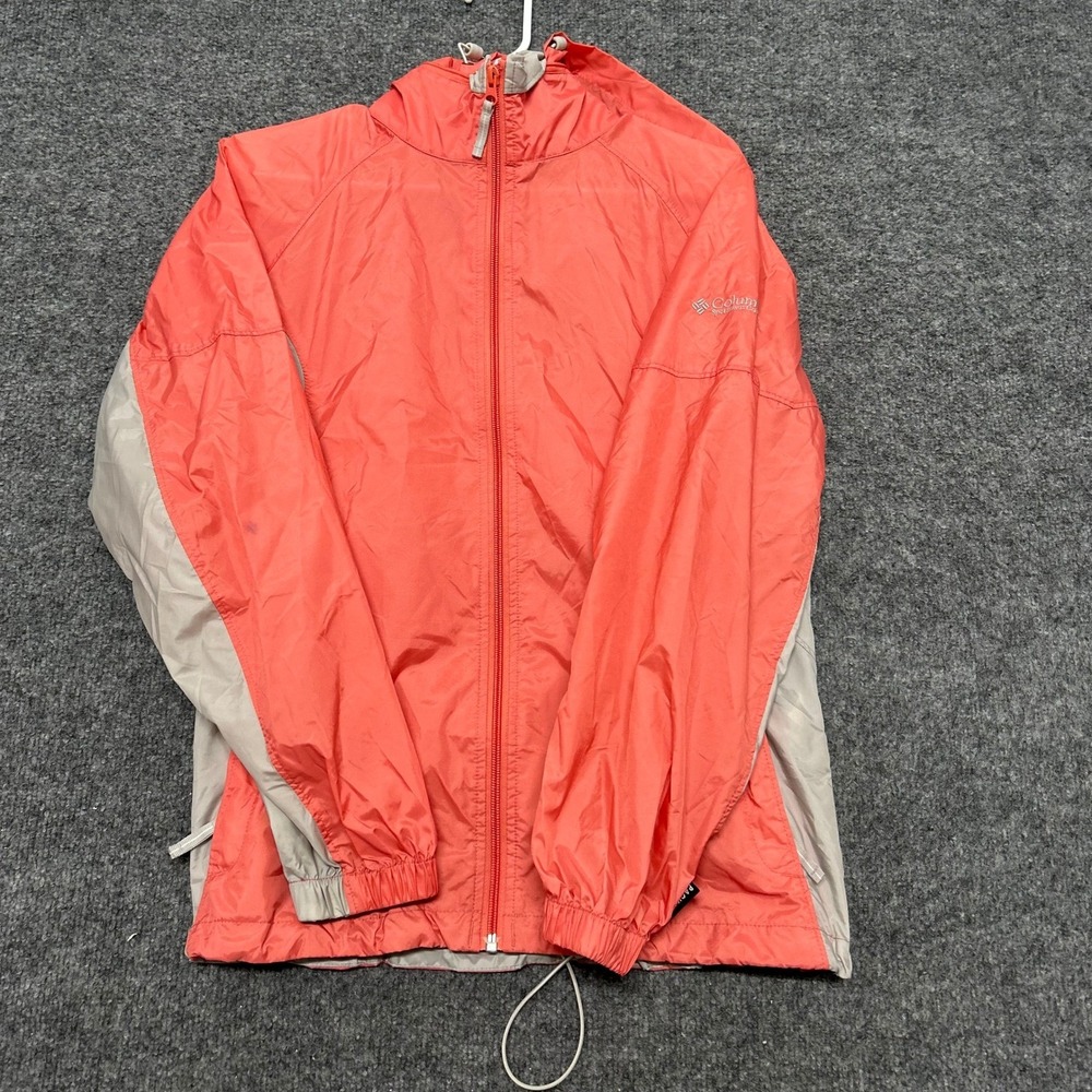 Columbia Jacket Womens Size S Pink Gray Colorblock Nylon Hooded Windbreaker